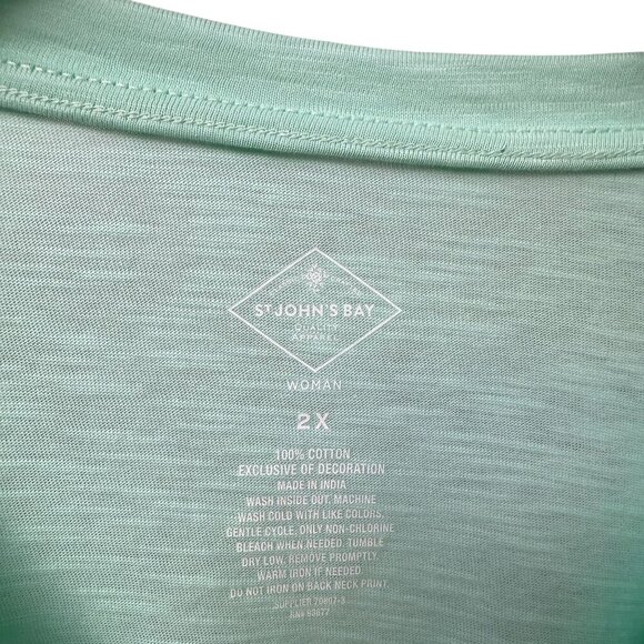 St Johns Bay Mint Green Top Plus Size 2X Embroidered Puff Sleeve Tunic Tee - Picture 7 of 8